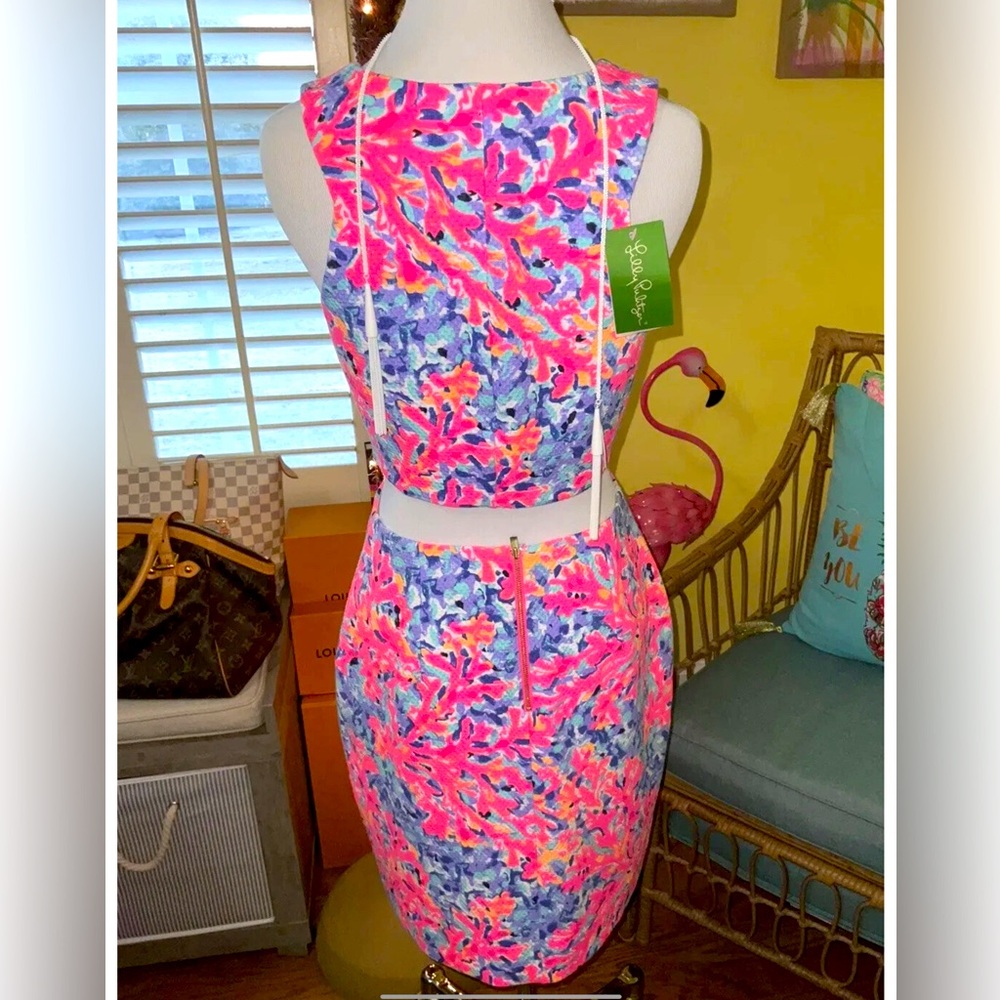 Lilly Pulitzer NWT Mallika Set 2 Piece Coco Coral Crab Size S GORGEOUS! - Picture 3 of 8